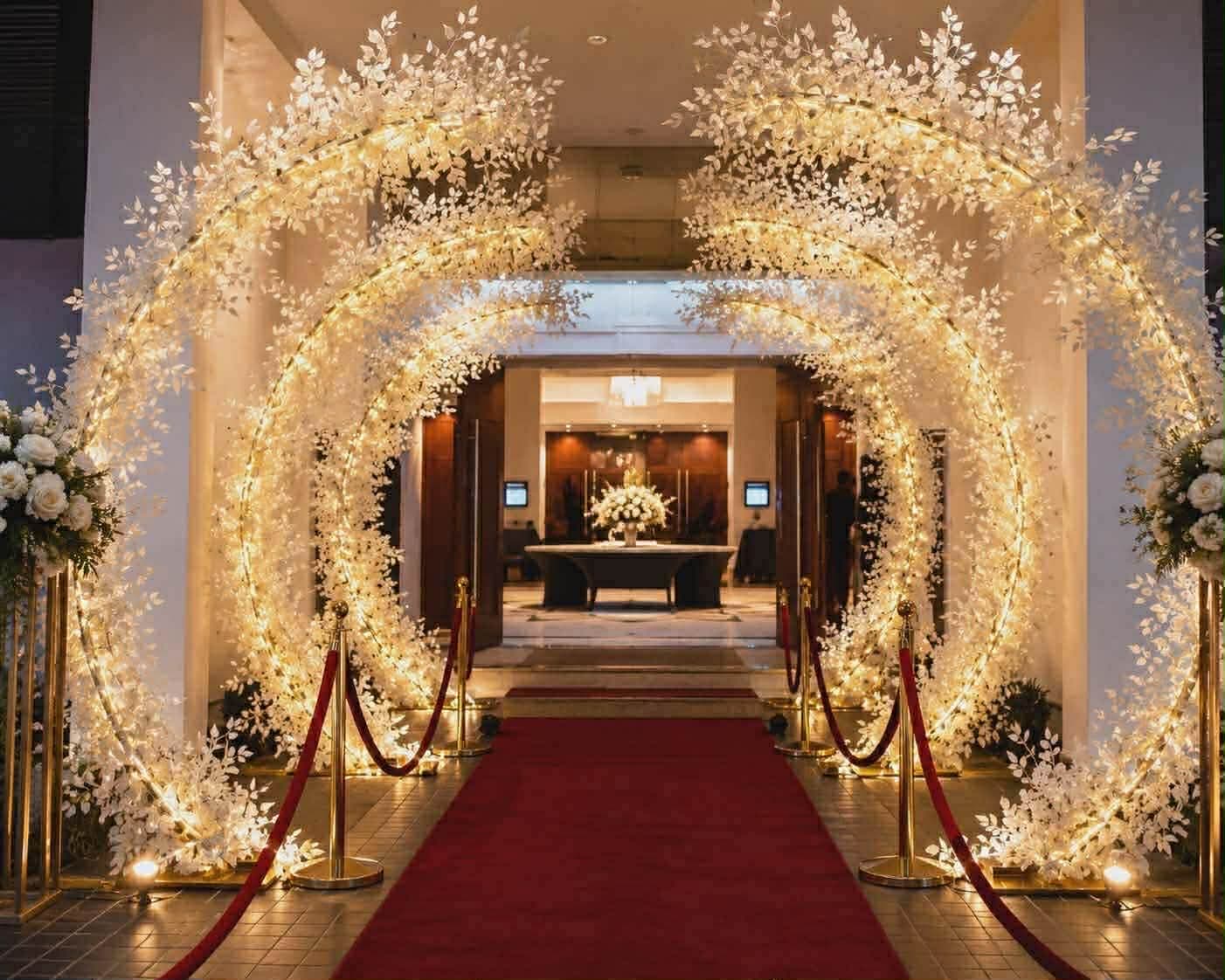 Entrée illuminée, tapis rouge